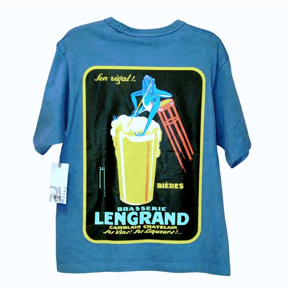 NWT Rebel Vengeance Mens Graphic Boxy T Shirt Brasserie Lengrand Beer Design - M